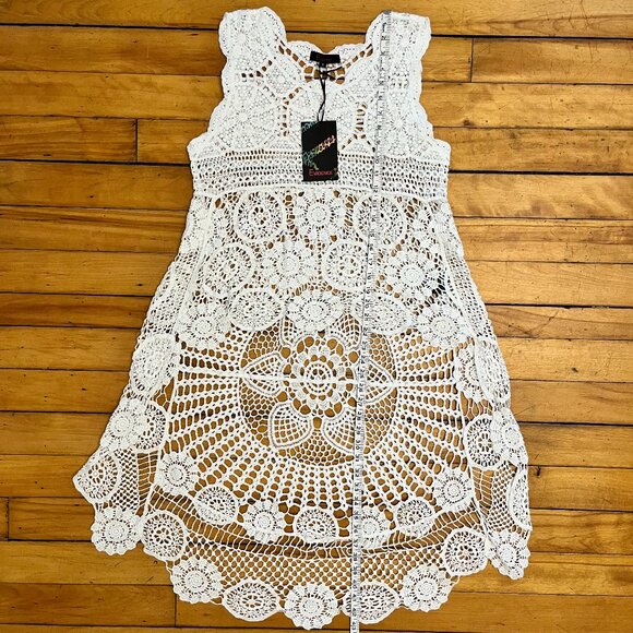 NWT White Cotton Boho Hippie Crochet High-Low Top, Size Small - Picture 10 of 12